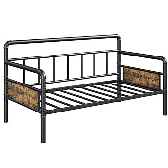 Twin Size Daybed Frame with Headboard - Sturdy Metal MDF Sofa Bed for Living Room