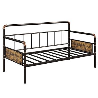Twin Size Daybed Frame with Headboard - Sturdy Metal MDF Sofa Bed for Living Room
