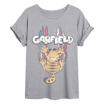 Juniors' Garfield Americana Distressed Oversized Tee