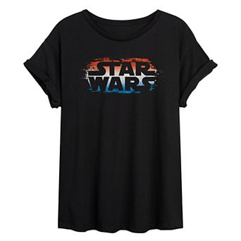 Juniors' Star Wars Americana Logo Oversized Tee