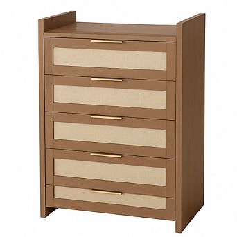 Rattan 5 Drawers Dresser for Bedroom Chest of Drawers Boho Night Stand Large Clothes Storage Cabinet