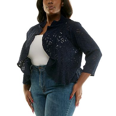 Plus Size Nina Leonard Three Quarter Sleeve Ruffle Bolero Jacket