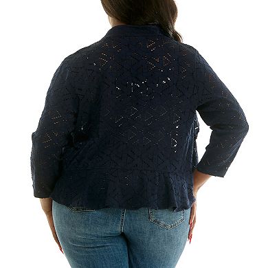 Plus Size Nina Leonard Three Quarter Sleeve Ruffle Bolero Jacket