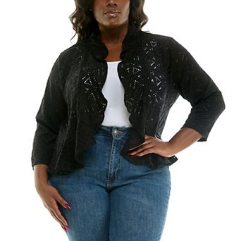Plus Size Nina Leonard Three Quarter Sleeve Ruffle Bolero Jacket