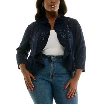 Plus Size Nina Leonard Three Quarter Sleeve Ruffle Bolero Jacket