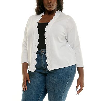 Plus Size Nina Leonard Long Sleeve Knit Scallop Bolero Sweater