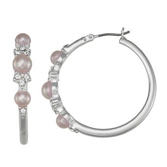 You're Invited Silver Tone Simulated Pearl Hoop Earrings