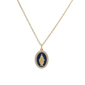 PRIMROSE Cubic Zirconia Virgin Mary Medallion Pendant Necklace
