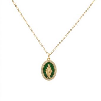 PRIMROSE Cubic Zirconia Virgin Mary Medallion Pendant Necklace