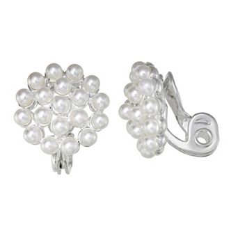 You're Invited Silver Tone Simulated Pearl Cluster Clip-On Earrings