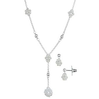 You're Invited Silver Tone Simulated Pearl Necklace & Earring Set