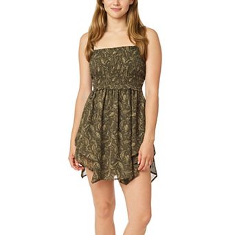Juniors' WallFlower Smocked Bodice Handkerchief Mini Dress