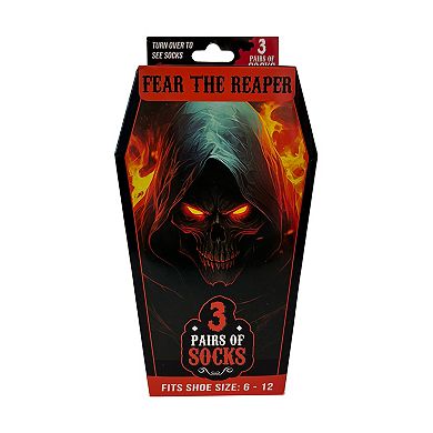 Men’s 3-Pack Horror Reaper Crew Socks in Coffin Gift Box