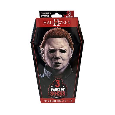 Men's 3-Pack Halloween Michael Myers Men’s Crew Socks in Coffin Gift Box