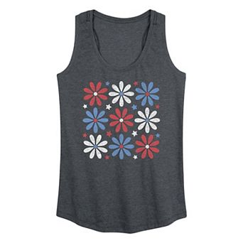 Women's Red White Blue & Daisies Graphic Racerback Tank Top