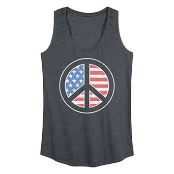 Women's Peace Sign USA Flag Graphic Racerback Tank Top