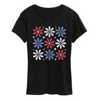 Women's Red White Blue & Daisies Graphic Tee
