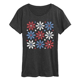 Women's Red White Blue & Daisies Graphic Tee