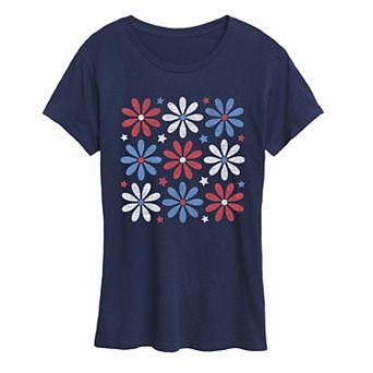 Women's Red White Blue & Daisies Graphic Tee
