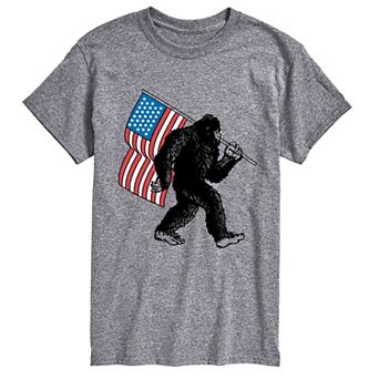 Big & Tall Sasquatch With American Flag Graphic Tee