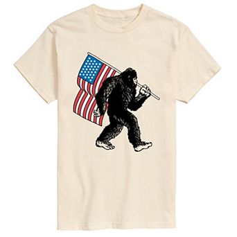 Big & Tall Sasquatch With American Flag Graphic Tee