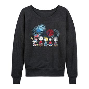Women's Peanuts Patriotic Parade & Fireworks French Terry Long Sleeve Tee