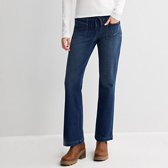 Juniors' Vanilla Star Ribbed Waist Pull On Bootcut Jeans