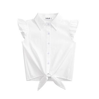 Girls' Flying Sleeves Tie Shirt Top Crop Button Up Blouse