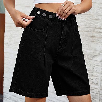 Women's High Waisted Relaxed Fit Jean Shorts with Pockets