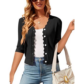 Womens Cropped Cardigan Knit Shrugs for Dresses Tops V Neck Button Down Cardigans Sweaters
