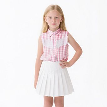 Girls' Sleeveless Fringe Button Down Shirt Cowboy Casual Blouse for Kids