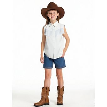 Girls' Sleeveless Fringe Button Down Shirt Cowboy Casual Blouse for Kids