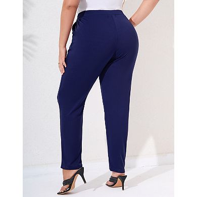Women's Plus Size Pants Tie Front Elastic Waist Stretchy Side Pockets Casual Work