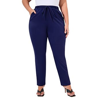 Women's Plus Size Pants Tie Front Elastic Waist Stretchy Side Pockets Casual Work