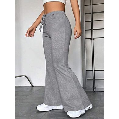 Women's Drawstring Waist Bell Bottom Flare Leg Sweatpants Sports Causal Pants