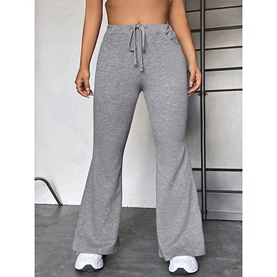 Women's Drawstring Waist Bell Bottom Flare Leg Sweatpants Sports Causal Pants
