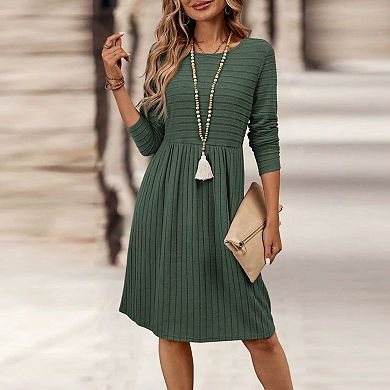 Women's Long Sleeve Sweater Dress Crew Neck A Line Fall Dresses