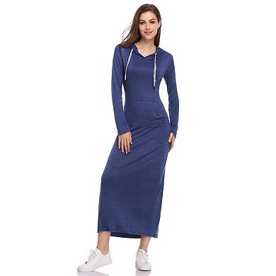 Women's Long Sleeve Pullover Pocket Slim Sweatshirt Casual Hoodie Dress