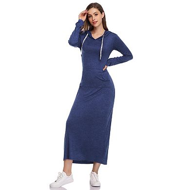 Women's Long Sleeve Pullover Pocket Slim Sweatshirt Casual Hoodie Dress