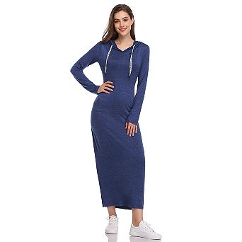 Women's Long Sleeve Pullover Pocket Slim Sweatshirt Casual Hoodie Dress
