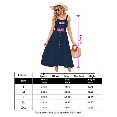 Womens Summer Dresses Button Down Pocketed Sundress High Waist Swing Midi Dress
