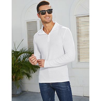 Men's Quarter Zip Long Sleeves Pullover Casual Slim Fit Knit Sweater