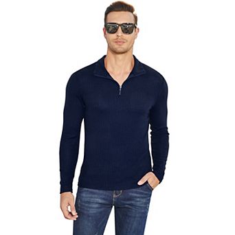 Men's Quarter Zip Long Sleeves Pullover Casual Slim Fit Knit Sweater