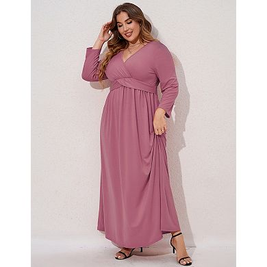 Womens Plus Size Casual Maxi Dresses Wrap V Neck with Belt Tiered Flowy Long Dresses