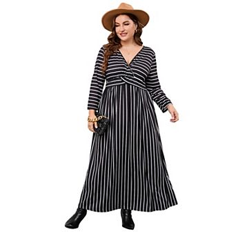 Womens Plus Size Casual Maxi Dresses Wrap V Neck with Belt Tiered Flowy Long Dresses