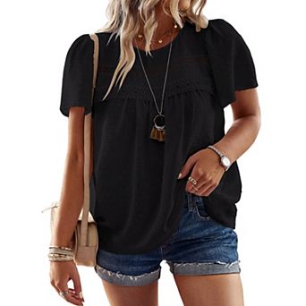 Women's Plus Size Top Short Sleeve Crew Neck Flowy Tunic Blouse
