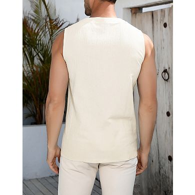 Men's Sleeveless Lace Up Tank Top Shirts Casual Beach Tunic