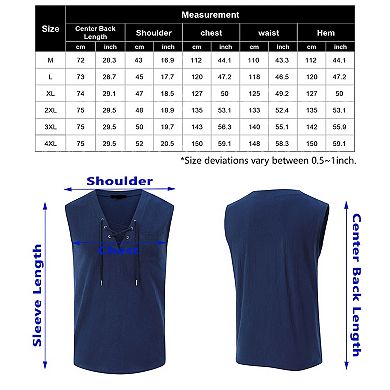 Men's Sleeveless Lace Up Tank Top Shirts Casual Beach Tunic