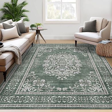 Area Rug for Living Room,Traditional Vintage Floral Rug,Soft Low Pile Boho Carpet