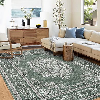 Area Rug for Living Room,Traditional Vintage Floral Rug,Soft Low Pile Boho Carpet